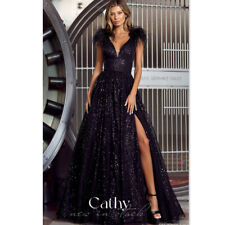 Cathy Glitter Sequins A-line Prom Dress Shiny Black Evening Dress Feather for sale  Shipping to South Africa