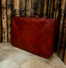 Used, Vintage Red Genuine Leather Big Travel Suitcase Please read condition descriptio for sale  Shipping to South Africa
