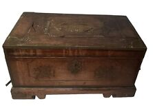 Antique Wooden Treasure Chest Box With Brass Inlay Decoration With Key Hole for sale  Shipping to South Africa