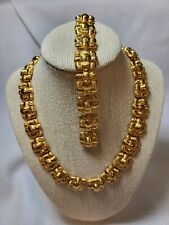 Authentic Vintage FENDI Basket Weave 24k Gold Plated Necklace Matching Bracelet for sale  Shipping to South Africa