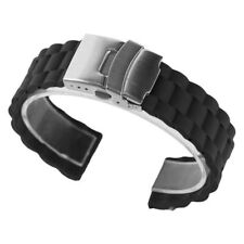 20mm 22mm Black Rubber Men's Watch Band W/ Silver Deployment Clasp Buckle for sale  Shipping to South Africa