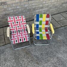 (2) Vintage Aluminum Child's Kids Small Folding Beach Lawn Chair Webbed for sale  Shipping to South Africa