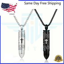 Cross Pendant Necklace Lord's Prayer BULLET Chain Silver Plated English Men  for sale  Los Angeles