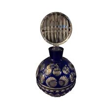 Frasco de perfume vintage boêmio tcheco vidro azul para limpar com rolha transparente  comprar usado  Enviando para Brazil