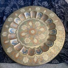 Used, Vintage Brass Plate Tray Enameled Etched Decorative 18 Inches for sale  Shipping to South Africa