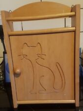 Wooden Key Cupboard Cabinet with Cat Design and Spice Rack Top, used for sale  Shipping to South Africa