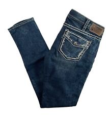 Jeans prata Aiko skinny cintura média aba falsa bordado escuro 25 27 30 DEFEITO comprar usado  Enviando para Brazil