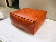 Natural Claasic Square Moroccan Ottoman Pouffe Boho Leather Footstool, used for sale  Shipping to South Africa