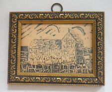 Vintage Miniature Linoleum Block Print Motif #1 Rockport MA with Frame P5415 for sale  Shipping to South Africa