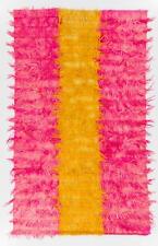 Alfombra hecha a mano Shag Pile Mohair Tulu en colores rosa y amarillo cálido. Lana aterciopelada segunda mano  Embacar hacia Argentina