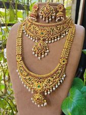 Collar Gargantilla de Novia del Sur de la India Bollywood Boda Enchapado en Oro Juego de Joyería segunda mano  Embacar hacia Mexico