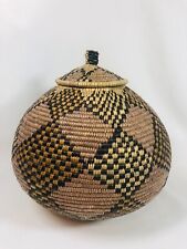 Large Woven African Zulu Beer Basket 11" Height x 11" Diameter with attached Lid for sale  Shipping to South Africa