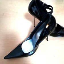 2021 Black patent leather and silver metal pointed ankle strap stiletto heels for sale  Shipping to South Africa