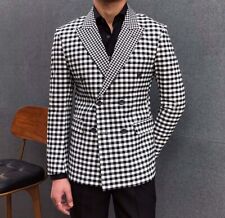 Blazer masculino xadrez peito duplo jaqueta ternos formais pico lapela smoking, usado comprar usado  Enviando para Brazil