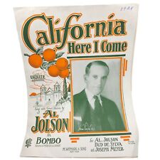 California Here I Come Antique Sheet Music Al Jolson Ukulele Fox Trot 1924 , used for sale  Shipping to South Africa