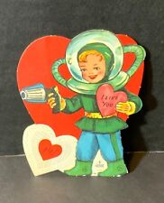 Antigo DieCut Gibson Valentine Card Boy Space Suit Ray Gun “I Like You” Oi! comprar usado  Enviando para Brazil