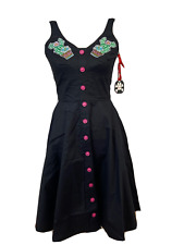 Hell Bunny Skater Dress Hatiora 50's Black Pink Cactus Size XS Rockabilly Pin Up for sale  Shipping to South Africa