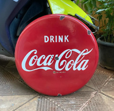 Vintage "DRINK COCA-COLA BUTTON" Porcelain Enamel Sign 18" for sale  Shipping to South Africa