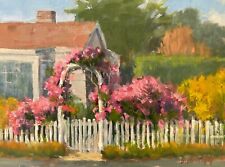 Plein Air Flower Rose Garden Blossoms Beach 9x12in Original Oil Painting a Day, used for sale  Shipping to Canada