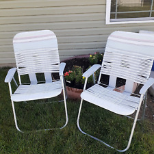 2 VTG Aluminum Folding Beach Chairs Gray Vinyl Pool Camp Lawn Patio Lakehouse for sale  Shipping to South Africa