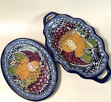 Juego de cerámica mexicana firmado Arte Juárez tazón y plato ovalado de salsera segunda mano  Embacar hacia Argentina