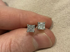 1.0 Carat Diamond Princess Cut Solitaire Stud Earrings Set In Platinum Plated for sale  Shipping to South Africa