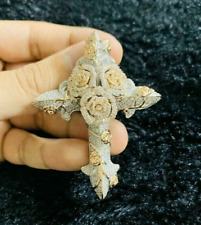 Colgante de cruz religiosa moissanita real corte redondo de 3,0 quilates enchapado en oro 14K dos tonos segunda mano  Embacar hacia Mexico