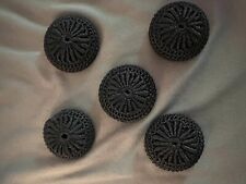 5 botones grandes de tela de ganchillo negro vintage art deco ~ botones de abrigo, usado segunda mano  Embacar hacia Argentina