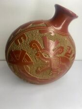 Vaso de cerâmica vermelho estilo nativo americano gravado à mão cerâmica de argila pré-colombiana comprar usado  Enviando para Brazil