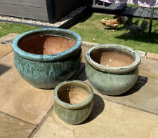 Ceramic x3 Plant Pots Garden Flower Planters - Green Glaze - Essex, RM5 for sale  ROMFORD