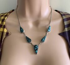 Silver Plated Turquoise Stone Necklace Deco Style Vintage Boho  for sale  Shipping to South Africa