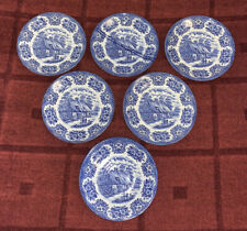 6 Staffordshire English Ironstone Tableware Blue & White Saucers  for sale  BRIDGWATER