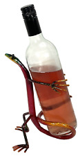 Iron Gecko Lizard Sculpture Wine Bottle Holder Caddy Vibrant Colors 8.25" high for sale  Shipping to South Africa