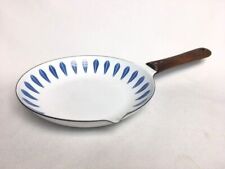 Catherine Holm Lotus Enamelware 9” Frying Pan Skillet Blue White Wood Handle MCM for sale  Shipping to South Africa