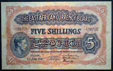 East Africa Moneda Tabla, 1941 George VI, 3 Firmas 5 Chelines Billetes, usado segunda mano  Embacar hacia Argentina