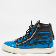 Giuseppe Zanotti Blue/Black Patent Leather Coby High Top Sneakers Size 44, used for sale  Shipping to South Africa