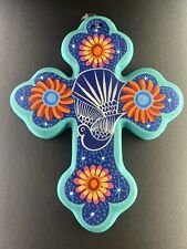 Cruz pendurada na parede arte popular pomba pássaro floral starburst azul cobalto México retrô comprar usado  Enviando para Brazil