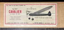 VINTAGE MICRO MODELS CAVALIER FREEFLIGHT OR RC MODEL AIRPLANE KIT  #1106 for sale  Shipping to South Africa