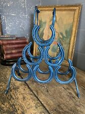 Antique Vintage Cast Iron Horseshoes Wine Rack Horseshoes Storage Blue Large, used for sale  Shipping to South Africa