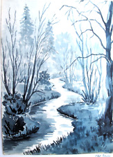 A stream winds through autumn landscape signed O.Ganter GOOD WATERCOLOR for sale  Shipping to South Africa