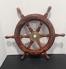 Vintage Wood Pirate Ships Pilot Helm Wheel Brass Center 18" Nautical Sailing  for sale  Shipping to South Africa