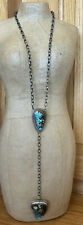 Signed Apache Sterling Silver Pilot Mountain Turquoise Lariat Necklace for sale  Shipping to South Africa