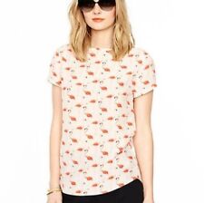 New Spring KATE SPADE NEW YORK 100% silk short-sleeve flamingo-print top Size 4 for sale  Shipping to South Africa