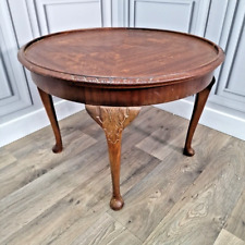Antique Round Pie Crust Quad Veneer Coffee Side Table - Pad Feet Queen Anne Legs for sale  Shipping to South Africa