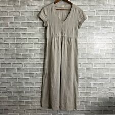 Poetry Beige Oatmeal Linen Peasant Scoop Neck Cottage Core Lagenlook Dress Sz 6 for sale  Shipping to South Africa