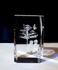 3D Hologram Laser Etched Crystal Glass Paperweight Wolves Howling At The Moon for sale  Shipping to South Africa