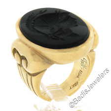 Vintage 18K Yellow Gold Large Oval Black Onyx Carved Intaglio Trojan for sale  Shipping to South Africa