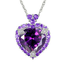 Collar colgante de plata para mujer Love Heart lleno de piedra amatista púrpura, usado segunda mano  Embacar hacia Argentina