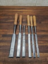 K474- Antique GI Mix set of 6 socket bevel edge wood chisels - 9/16 to 1-1/4" for sale  Shipping to South Africa