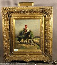 19th Century Painting "Girl with Dog and Sheep" signed Constant Troyon (FRENCH) for sale  Shipping to Canada